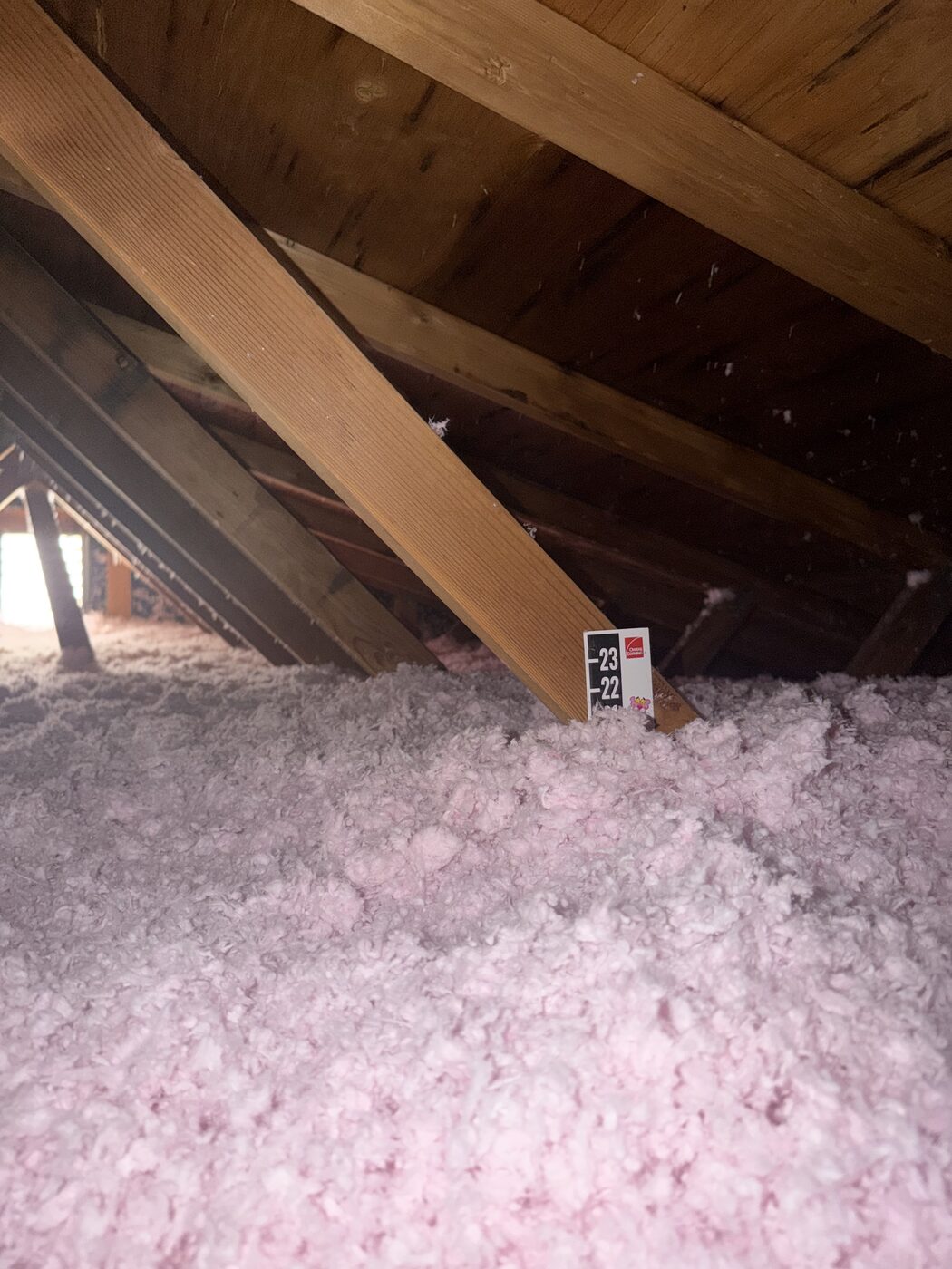 AtticPro job photo: depth rulers confirm full coverage on every job — Denver metro